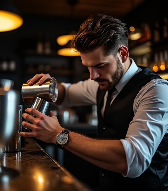 Bartender préparant un cocktail classique avec un shaker